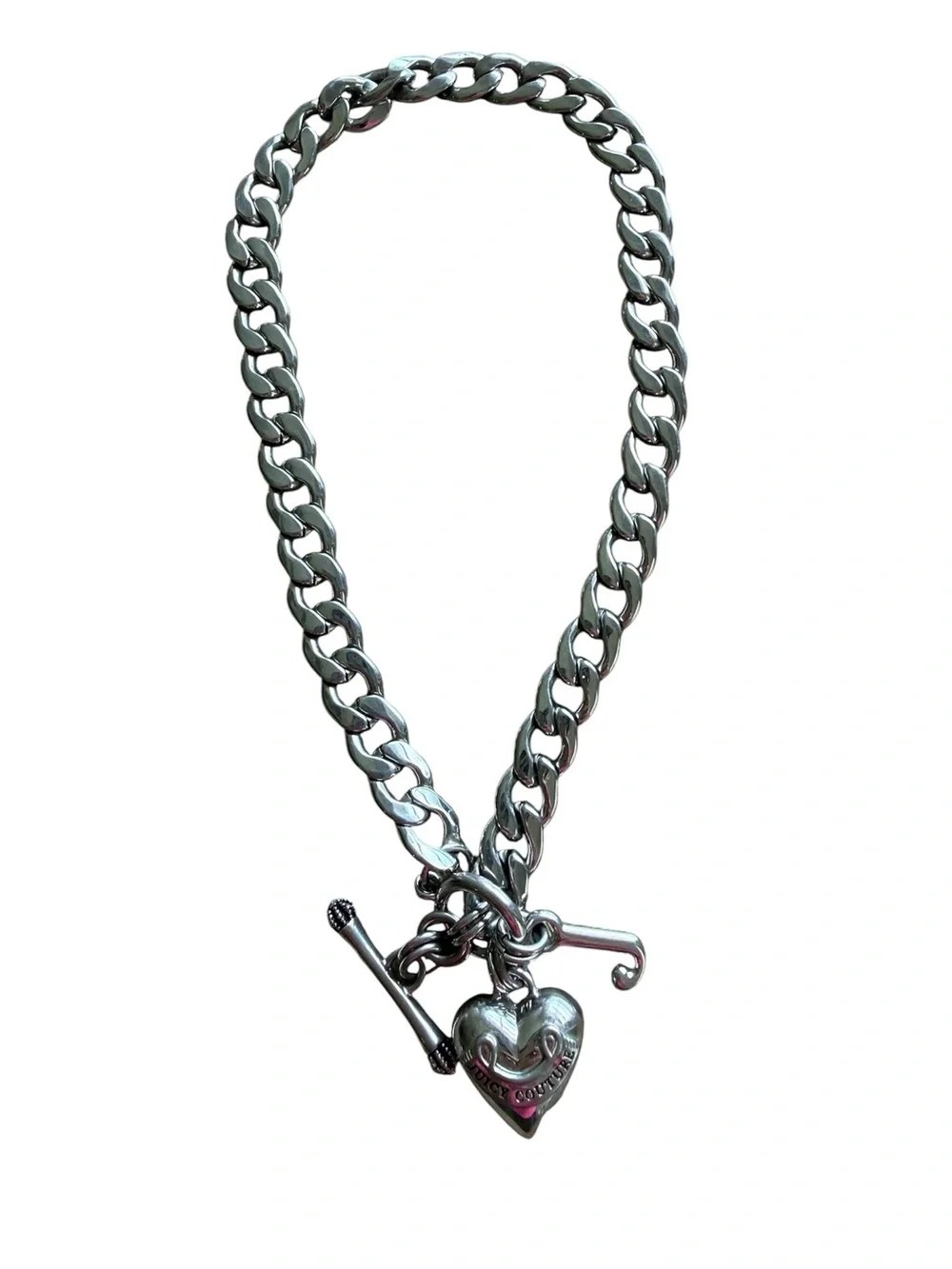 Juicy Couture Vintage silver chain and heart necklace with J charm